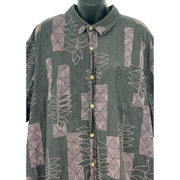 Cooke Street Honolulu 2XL XXL Aloha Hawaiian Shirt Button Down Black Purple EUC - Picture 2 of 7